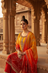 Mustard Maroon Crepe Readymade Suit And Palazzo With Crepe Dupatta