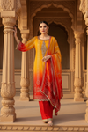 Mustard Maroon Crepe Readymade Suit And Palazzo With Crepe Dupatta