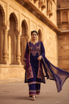 Wine Crepe Readymade Suit And Pant With Chinon Dupatta