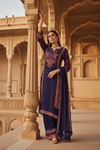 Wine Crepe Readymade Suit And Pant With Chinon Dupatta