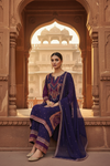 Wine Crepe Readymade Suit And Pant With Chinon Dupatta