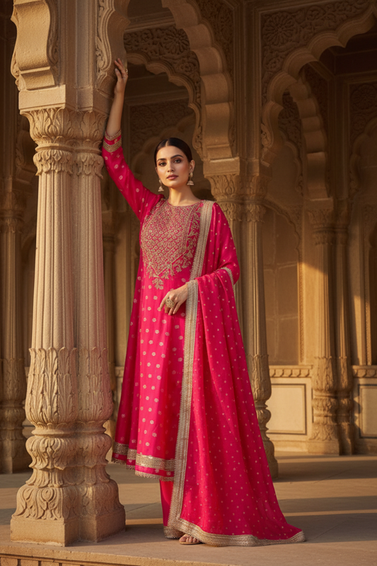 Rani Dolna Readymade Suit And Palazzo With Georgette Dupatta