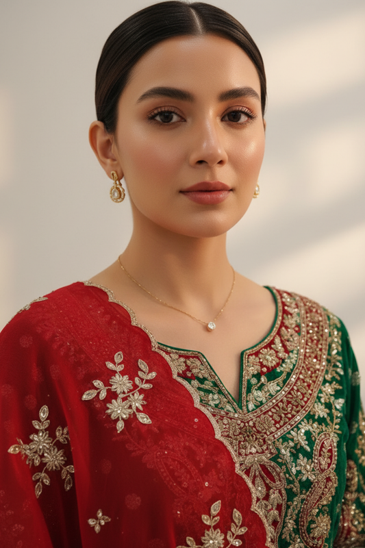 Bottle Green Georgette Readymade Sharara Set With Georgette Dupatta