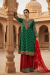 Bottle Green Georgette Readymade Sharara Set With Georgette Dupatta