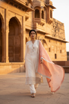 Off White Chinon Readymade Suit And Pant With Chinon Dupatta