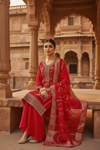Coral Satin Readymade Sharara Set With Organza Dupatta