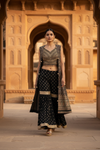 Black Georgette Short Top Sharara Set With Shrug