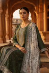 Olive Cotton Readymade Suit And Pant With Cotton Dupatta