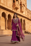 Magenta Dolna Readymade Sharara Set With Net Dupatta