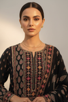 Black Crepe Readymade Suit And Pant With Chinon Dupatta