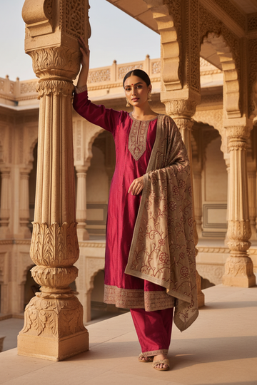 Gajari Cotton Readymade Suit And Pant With Cotton Dupatta