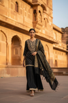 Black Dolna Readymade Sharara Set With Organza Dupatta