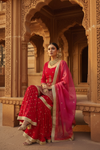 Red Crepe Readymade Sharara Set With Organza Dupatta
