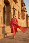 Coral Crepe Readymade Suit And Palazzo With Crepe Dupatta
