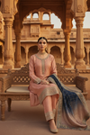 Peach Dola Readymade Suit And Pant With Organza Dupatta