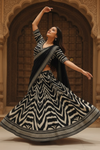 Black Dolna Lehenga Set And Dolna Dupatta With Stitched Blouse
