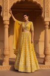 Mustard Dolna Lehenga Set And Dolna Dupatta With Stitched Blouse