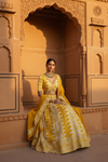 Mustard Dolna Lehenga Set And Dolna Dupatta With Stitched Blouse