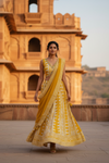 Mustard Dolna Lehenga Set And Dolna Dupatta With Stitched Blouse