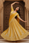 Mustard Dolna Lehenga Set And Dolna Dupatta With Stitched Blouse