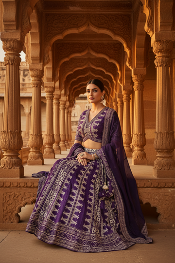 Purple Dolna Lehenga Set And Dolna Dupatta With Readymade Blouse