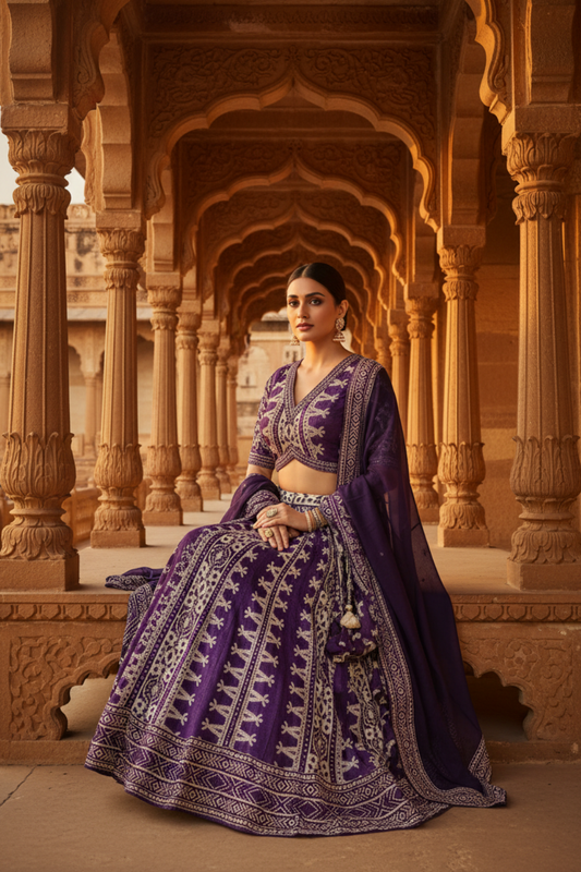 Purple Dolna Lehenga Set And Dolna Dupatta With Stitched Blouse