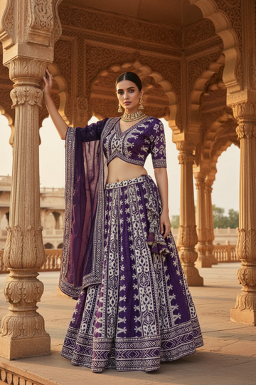 Purple Dolna Lehenga Set And Dolna Dupatta With Stitched Blouse