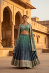 Rama Navy Tissue Lehenga Set And Tissue Dupatta With Readymade Blouse