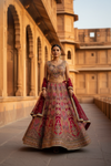 Magenta Net Lehenga Set And Net Dupatta With Readymade Blouse
