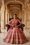 Peach Cotton Silk Lehenga Set And Net Dupatta With Readymade Blouse