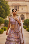 Mauve Cotton Silk Lehenga Set And Net Dupatta With Readymade Blouse