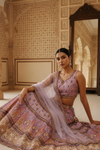 Mauve Cotton Silk Lehenga Set And Net Dupatta With Readymade Blouse