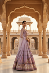 Mauve Cotton Silk Lehenga Set And Net Dupatta With Readymade Blouse