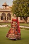 Maroon Cotton Silk Lehenga Set And Net Dupatta With Readymade Blouse