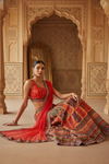 Maroon Cotton Silk Lehenga Set And Net Dupatta With Readymade Blouse