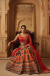 Maroon Cotton Silk Lehenga Set And Net Dupatta With Readymade Blouse