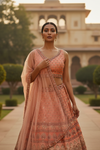 Coral Cotton Silk Lehenga Set And Net Dupatta With Readymade Blouse