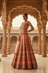 Coral Cotton Silk Lehenga Set And Net Dupatta With Readymade Blouse