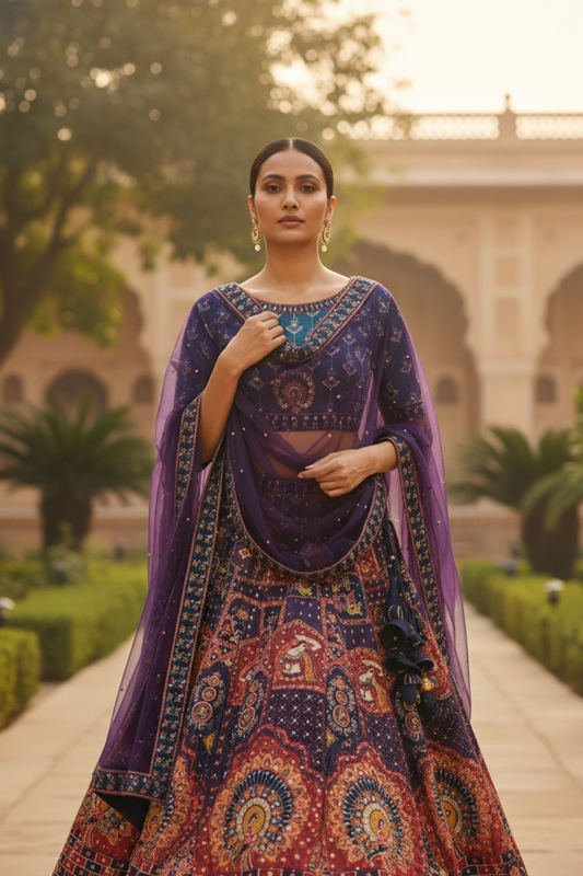 Maroon Cotton Silk Lehenga Set And Net Dupatta With Readymade Blouse