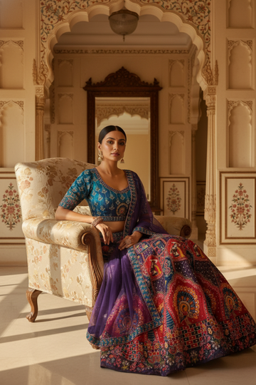 Maroon Cotton Silk Lehenga Set And Net Dupatta With Readymade Blouse