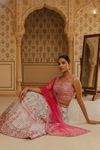 Off White Blue Cotton Silk Lehenga Set And Net Dupatta With Readymade Blouse