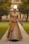 Mustard Cotton Silk Lehenga Set And Net Dupatta With Readymade Blouse