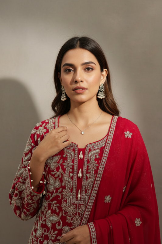 Rani Chinon Readymade Sharara Set With Chinon Dupatta