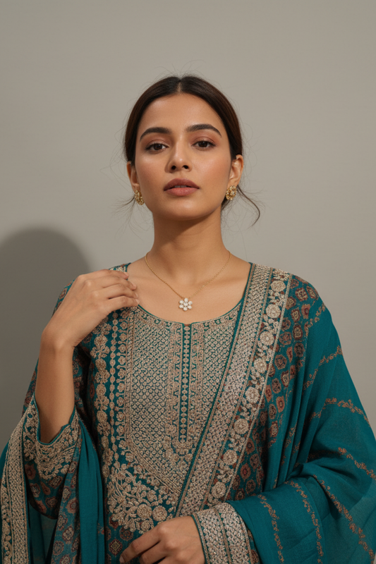 Rama Crepe Readymade Sharara Set With Crepe Dupatta