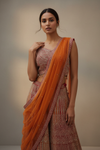 Orange Chinon Readymade Sharara Set With Net Dupatta