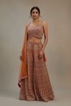 Orange Chinon Readymade Sharara Set With Net Dupatta