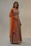 Orange Chinon Readymade Sharara Set With Net Dupatta