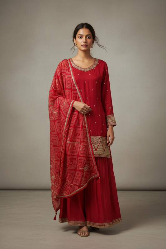 Rani Dola Readymade Sharara Set With Chinon Dupatta