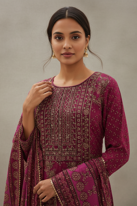 Rani Crepe Readymade Sharara Set With Crepe Dupatta