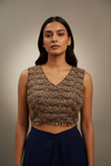 Navi Blue Crepe Readymade Suit With Dhoti Skirt & Shrug